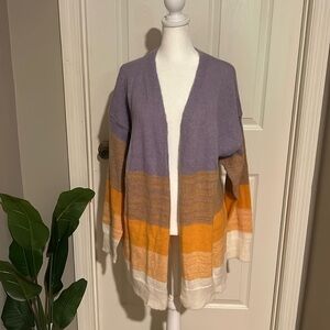 Petal Dew purple, orange, white, pockets cardigan NWT size M